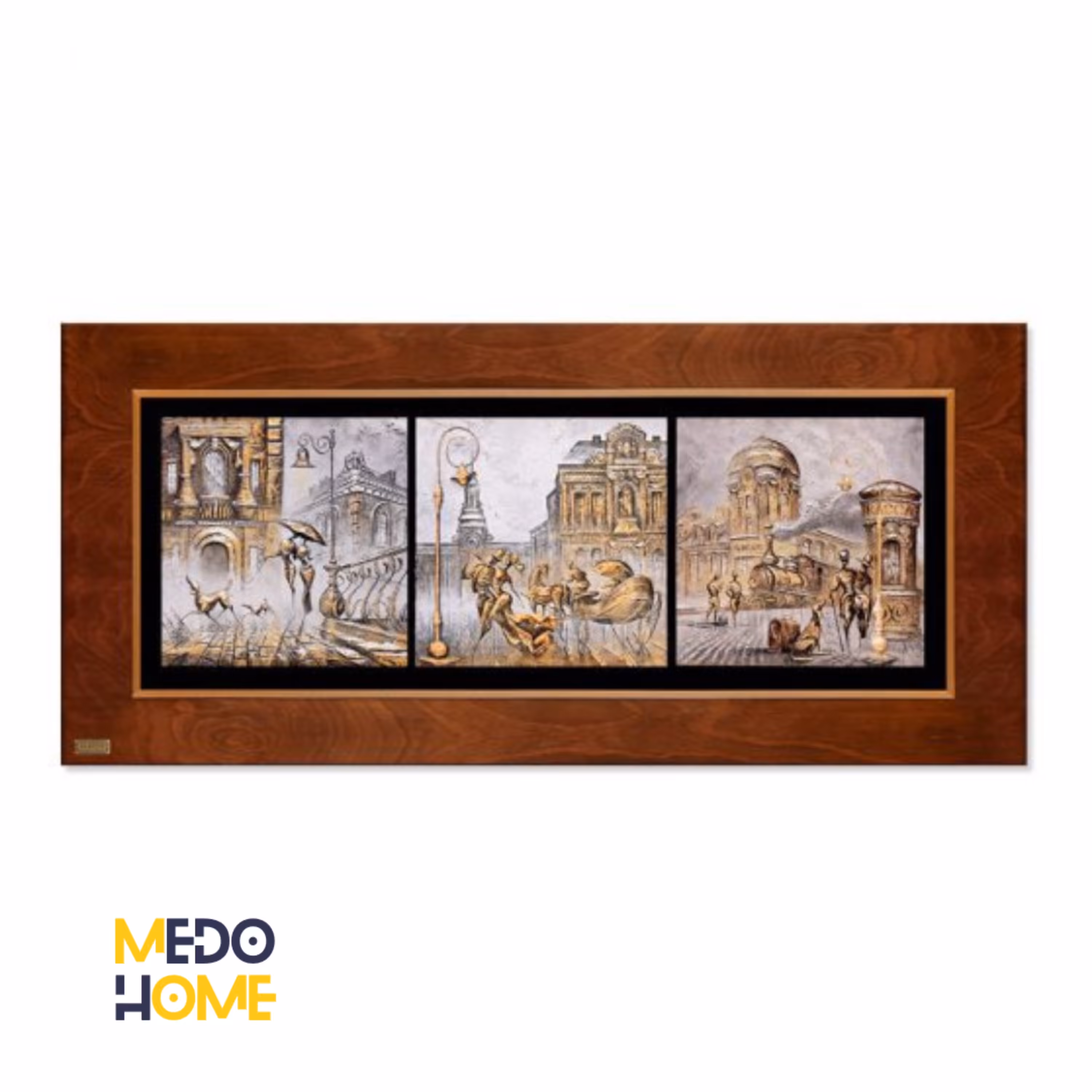 تابلو چوبی ورق طلا مدل 3 تکه FWSGB-3P-84X40-A3