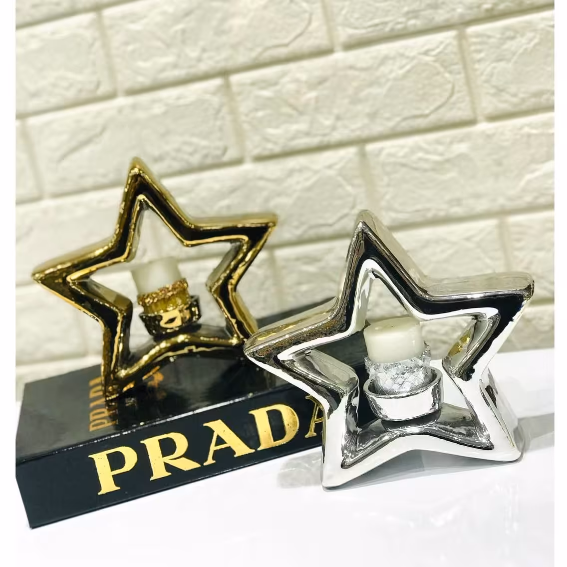 جا شمعی ستاره طلایی یا نقره ای جنس سرامیک با آبکاریpvd فورتیک(یک عدد)