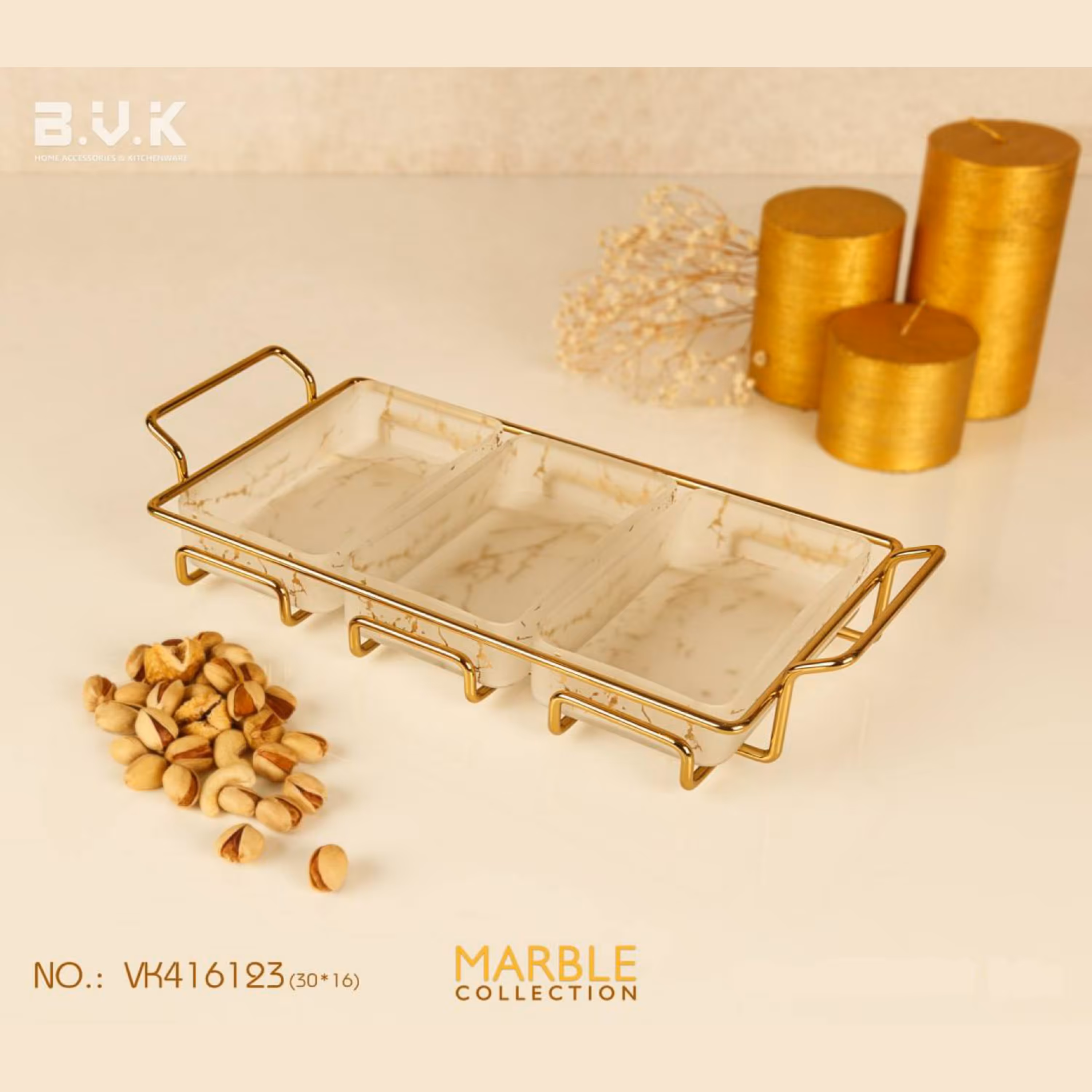 اردو خوری سه خانه مستطیل ماربل شیشه ای برند بی وی کی vk416123