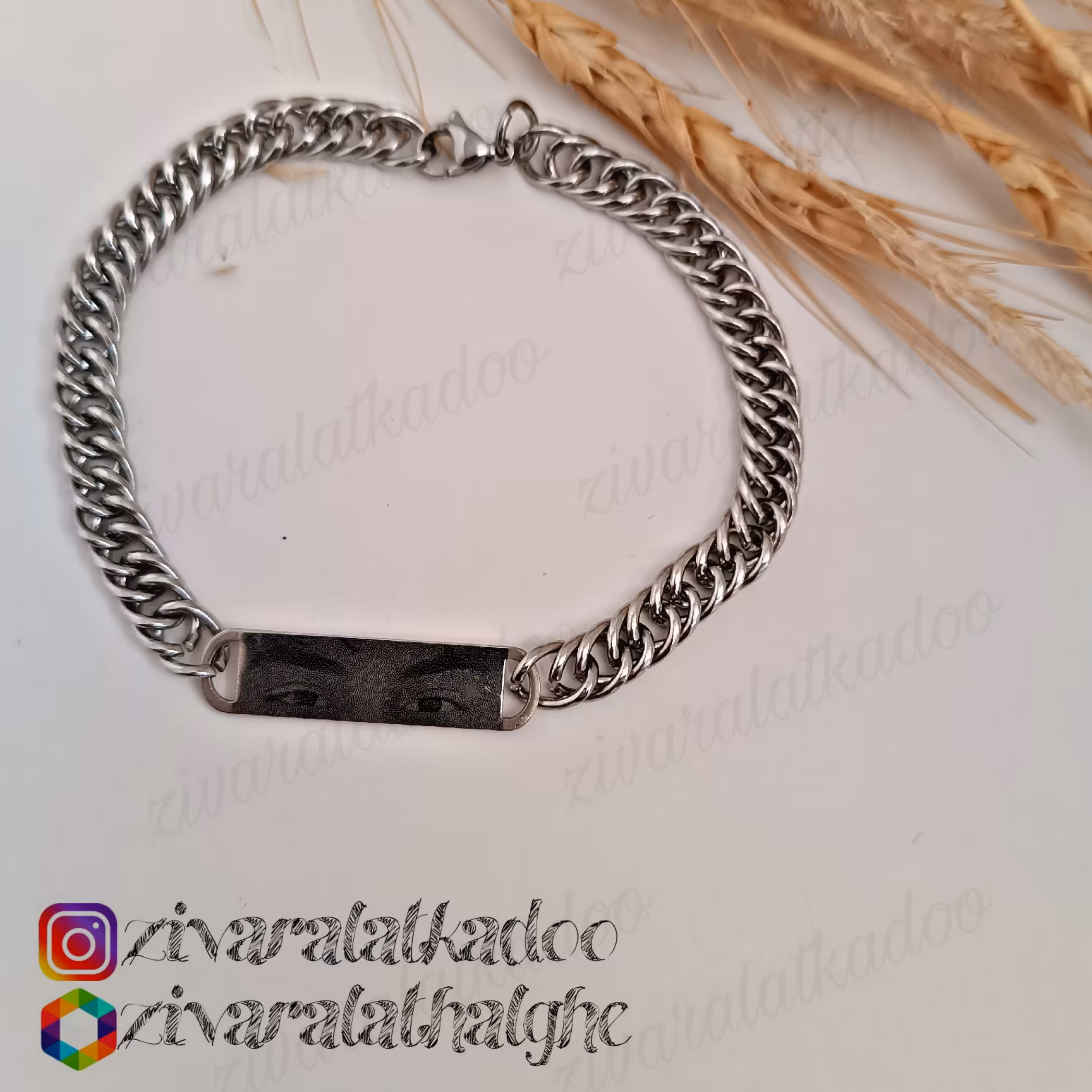 دستبند کارتیر استیل سفارشی با حکاکی چهره دلخواه شما