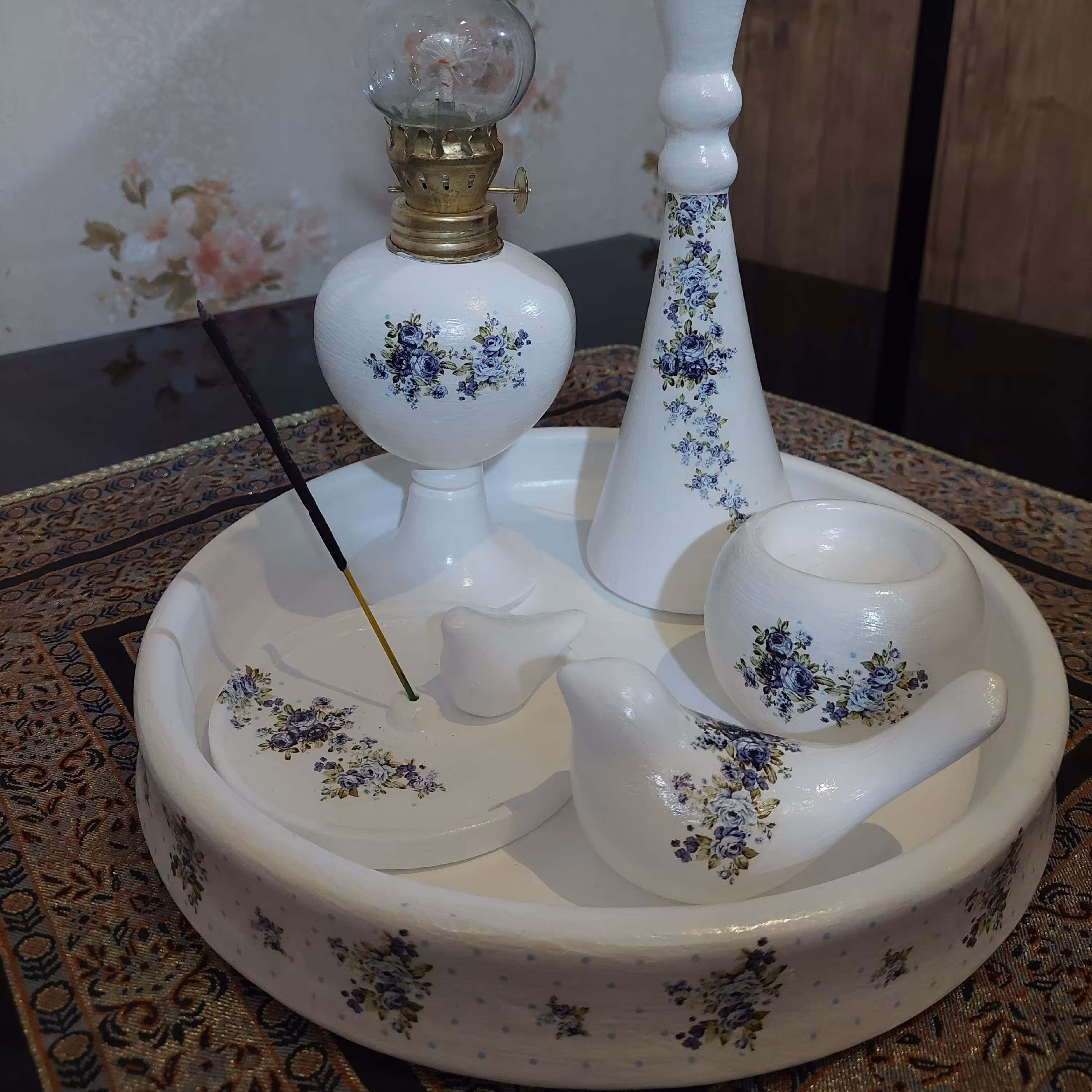 سرویس شش تکه سفالی گل آبی کار دست