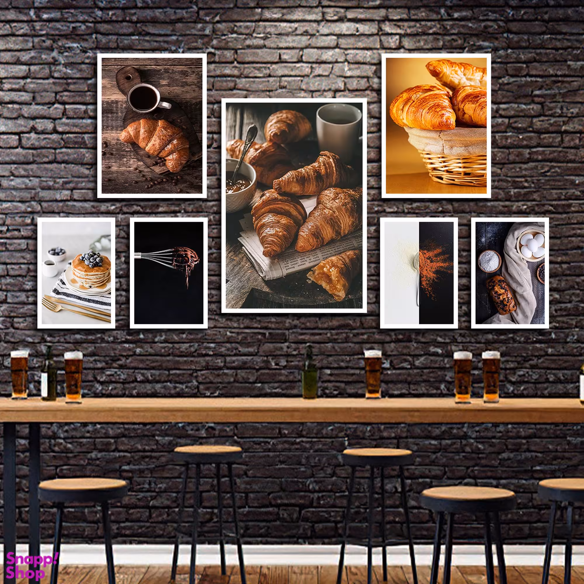 تابلو بکلیت طرح شیرینی و کروسان و پنکیک مدل W-1804 مجموعه 7 عددی