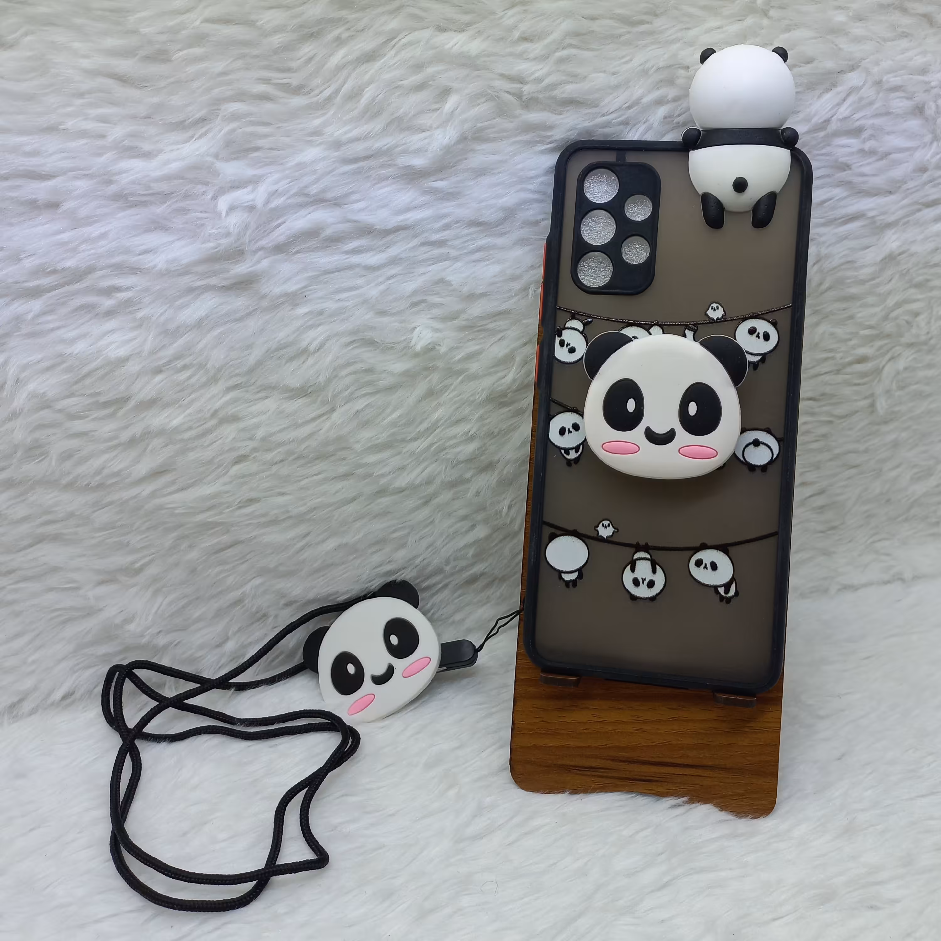 گارد عروسکی A32 طرح پاندا مدل Tng-01 مناسب برای گوشی سامسونگ A32 4G به همراه پاپ سوکت و بند