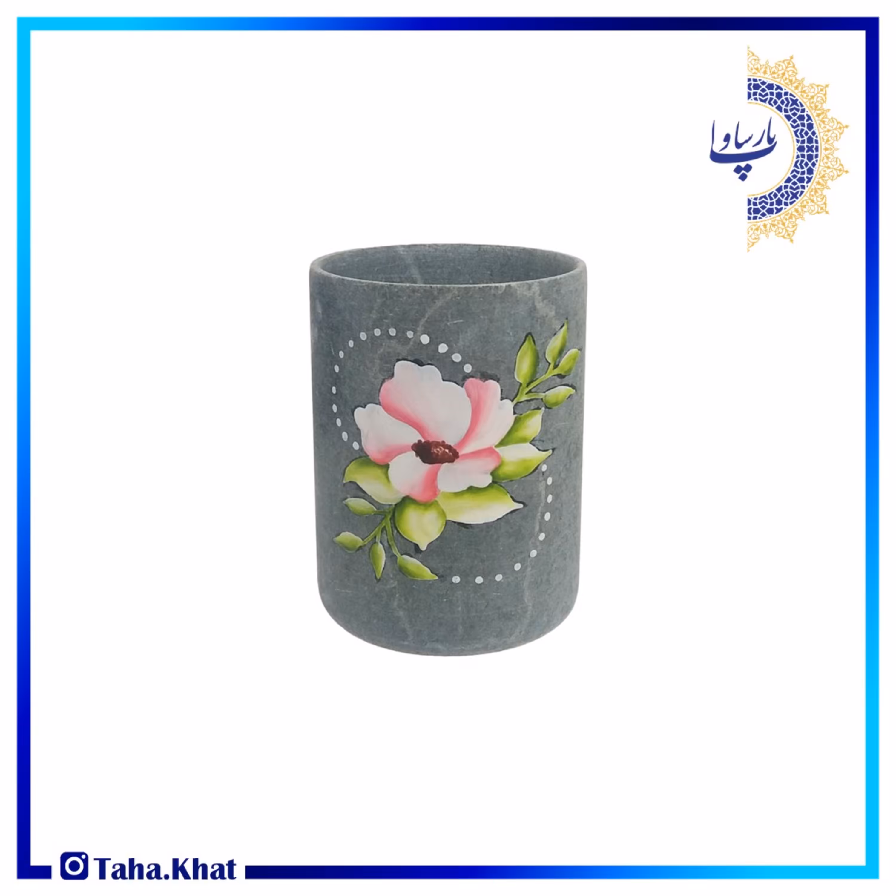 لیوان سنگی نقاشی شده با طرح گل