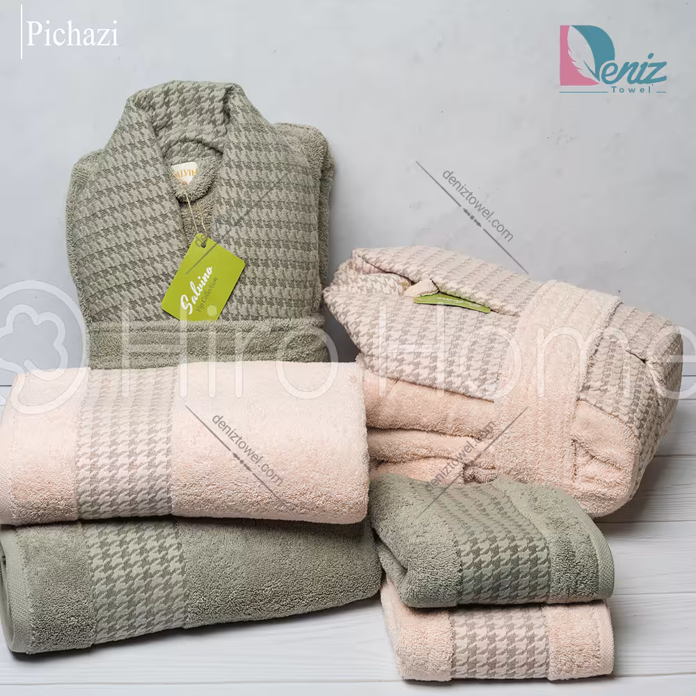 حوله ست دو نفره طرح پیچازی رنگ صدری و پودرا