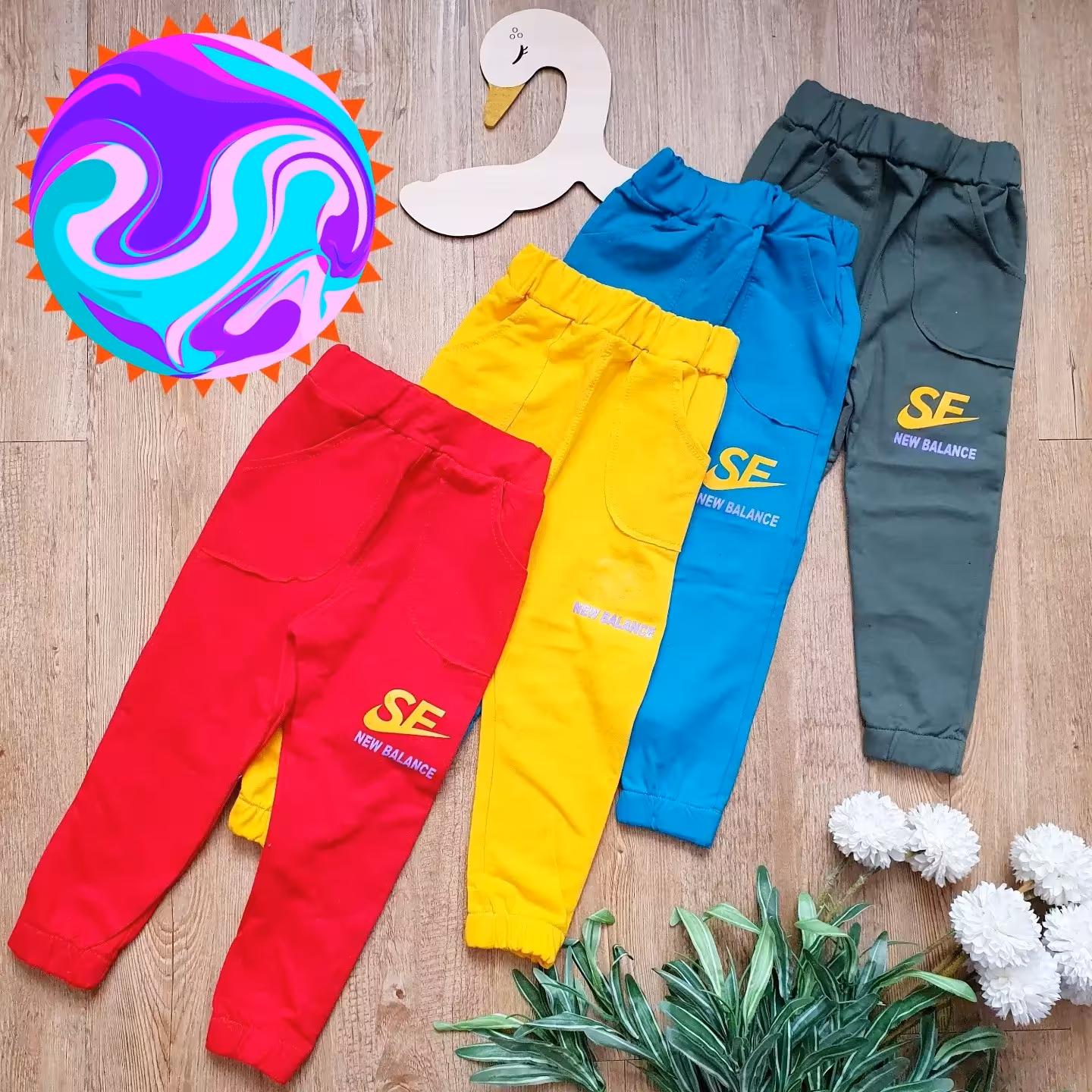 شلوار  اسلش پنبه دورس دخترانه و پسرانه مناسب 2 تا 5 سال قد 50تا 60 سانت