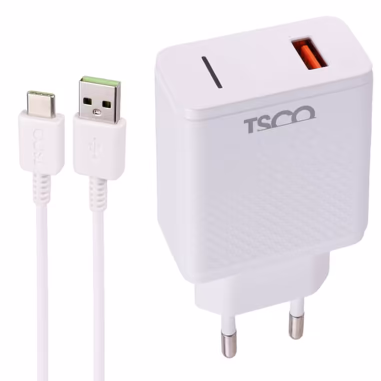 شارژر دیواری فست شارژ TSCO TTC 64 QC3 PD 3A 18W و کابل تایپ سی
