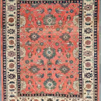 فرش دستباف سلطان اباد طرح افشان  رنگ زمینه لاکی رنگ حاشیه کرم