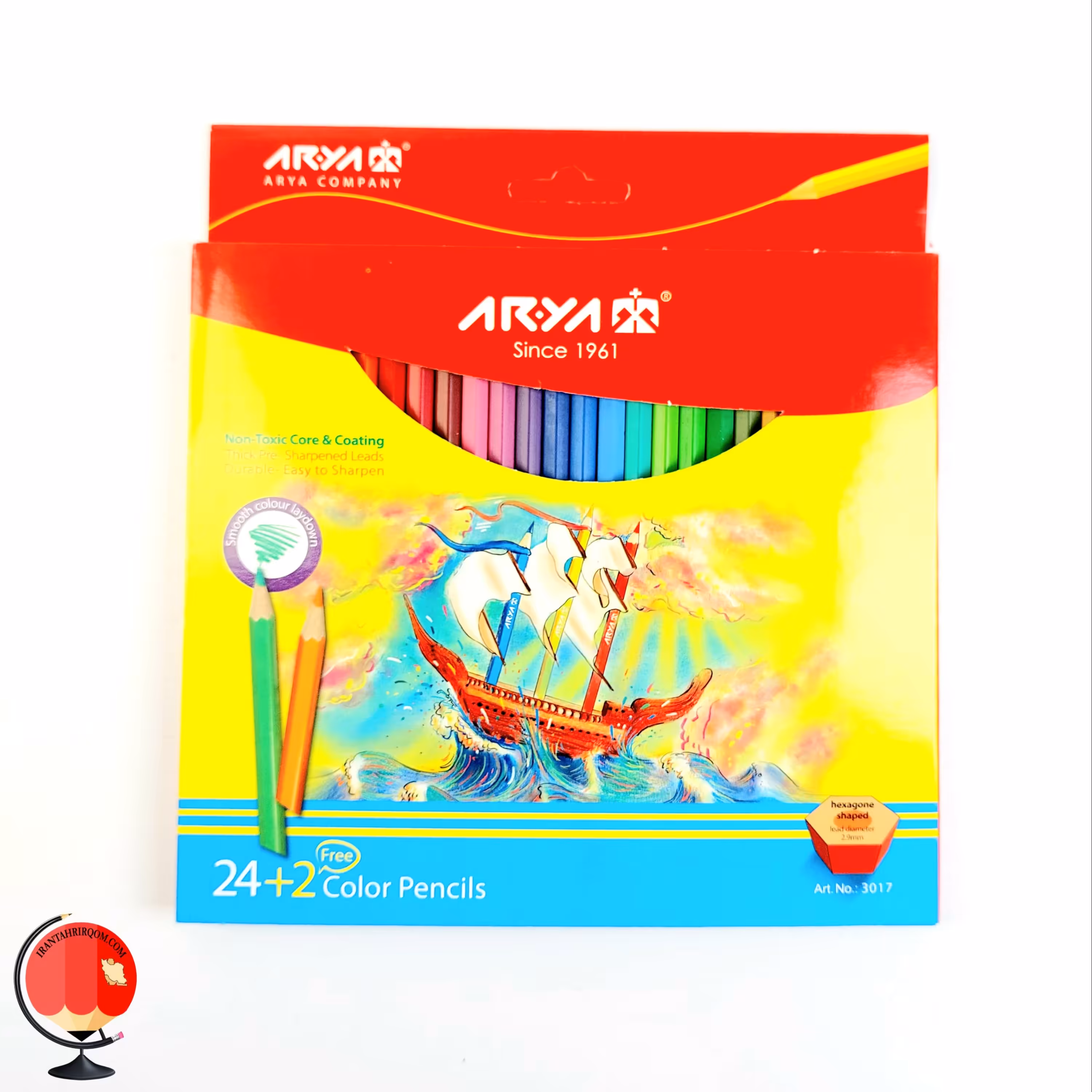 مداد رنگی 24 رنگ آریا جعبه مقوایی طرح دریا کد 1453
