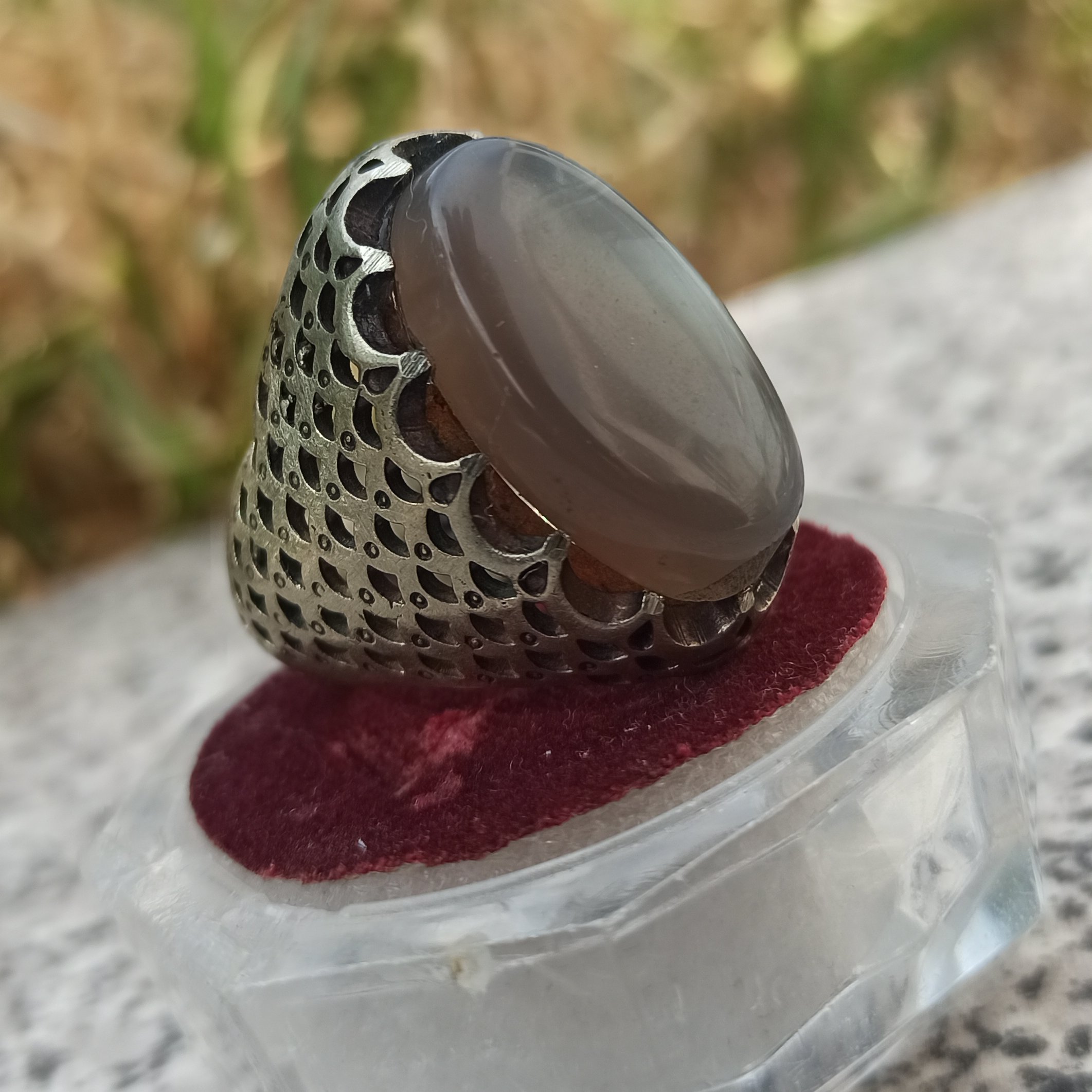 انگشتر نقره عقیق سوسنی یاسی زیبا