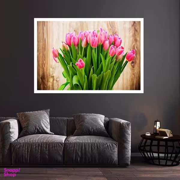 تابلو بکلیت طرح طبیعت و گل لاله صورتی مدل قاب شاسی W-s8594