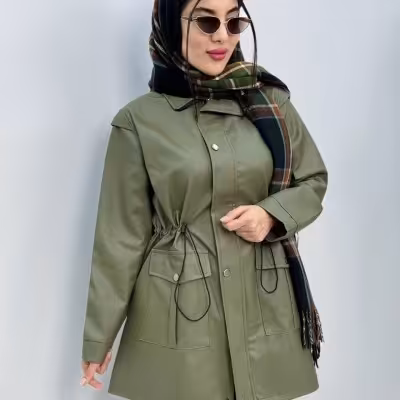 مانتو بارانی چرم با کیفیت مدل کارول - کد 1749