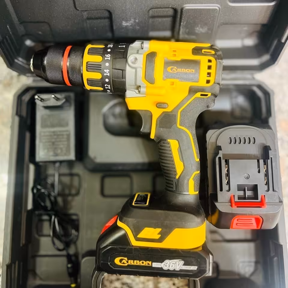 دریل شارژی براشلس چکشی 36ولت کربن سه نظام فلزی 