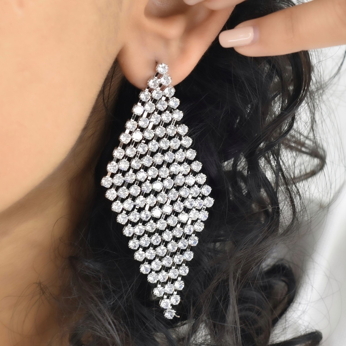 گوشواره آویز طرح جواهر لوزی کد 5893