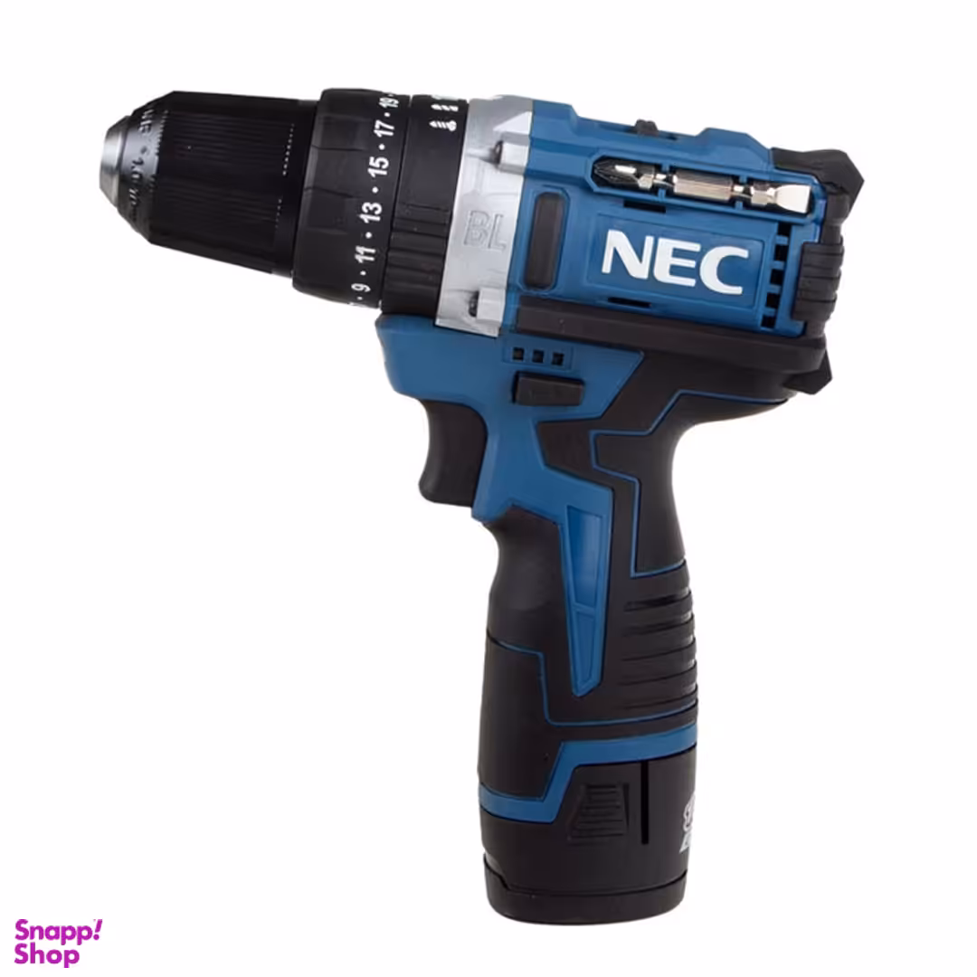 دریل شارژی چکشی براشلس ان ای سی مدل 1515 باتری لیتیوم 12 ولت