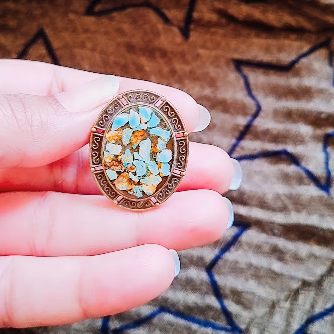 انگگشتر برنجی رنگ ثابت فیروزه کوبی فیروزه کاملا طبیعی