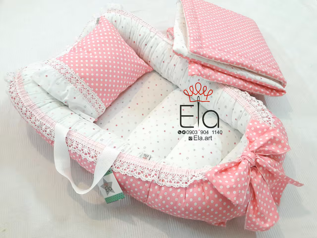 ست تشک 3 تکه با گیپور elaart رنگ صورتی