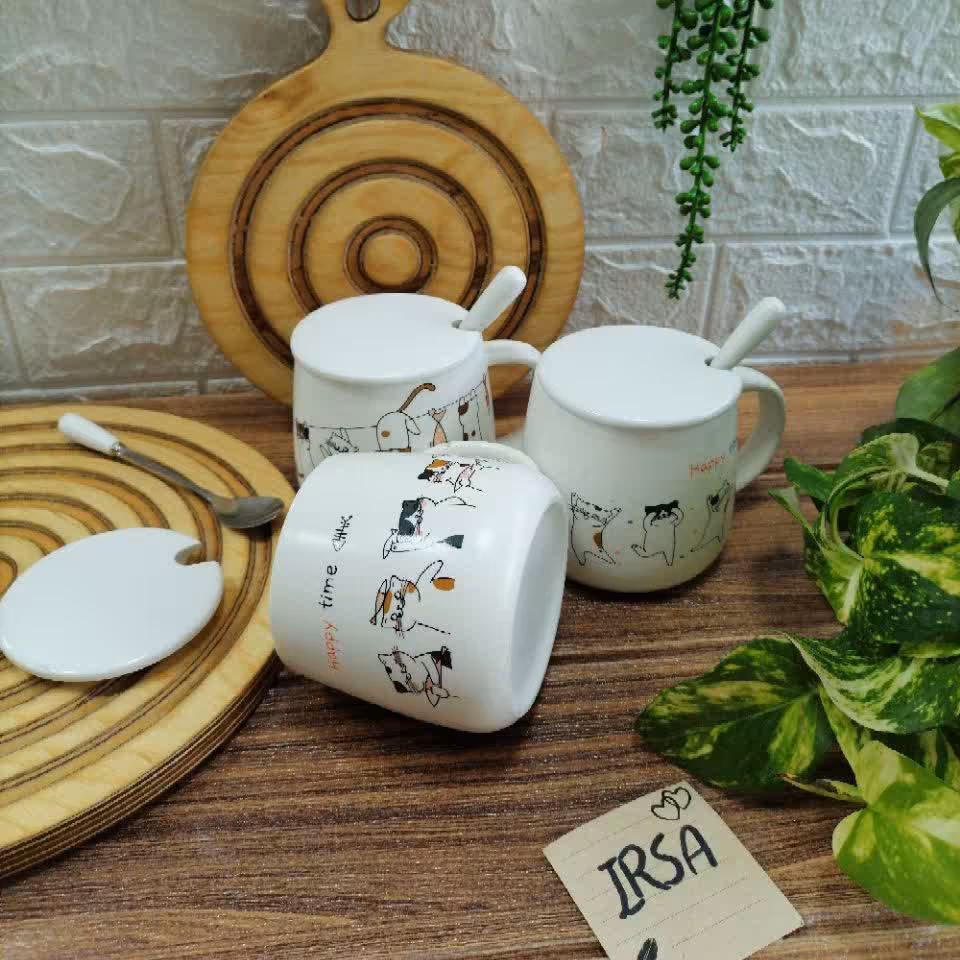 ماگ گربه و ماهی درب دار