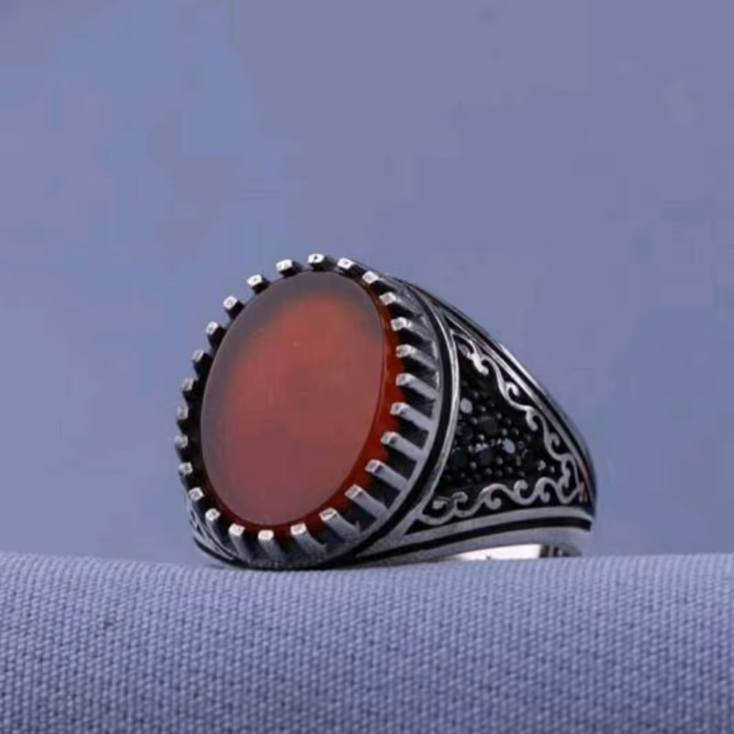 انگشتر نقره اسپرت همراه عقیق سرخ 9