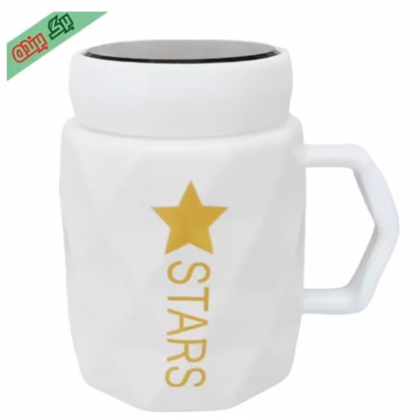 ماگ سرامیکی درب آینه طرح استار رنگ سفید