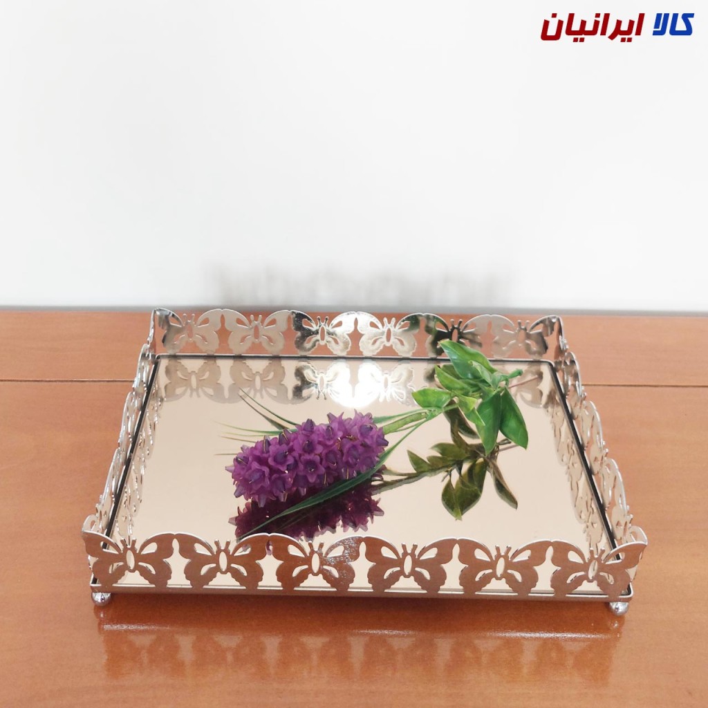 سینی کف آینهای مستطیل نقرهای