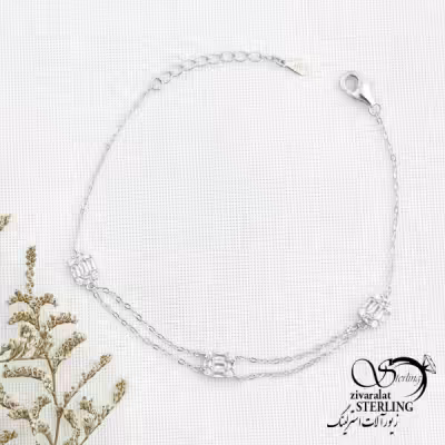 دستبند نقره ایتالیا با نگین جواهری کد 13732