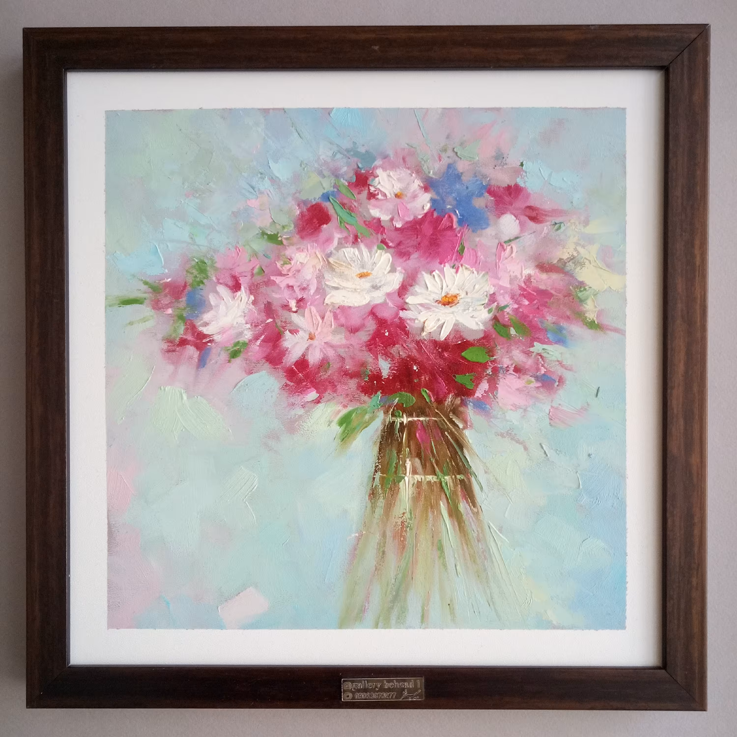 تابلو نقاشی رنگ روغن گل و گلدان