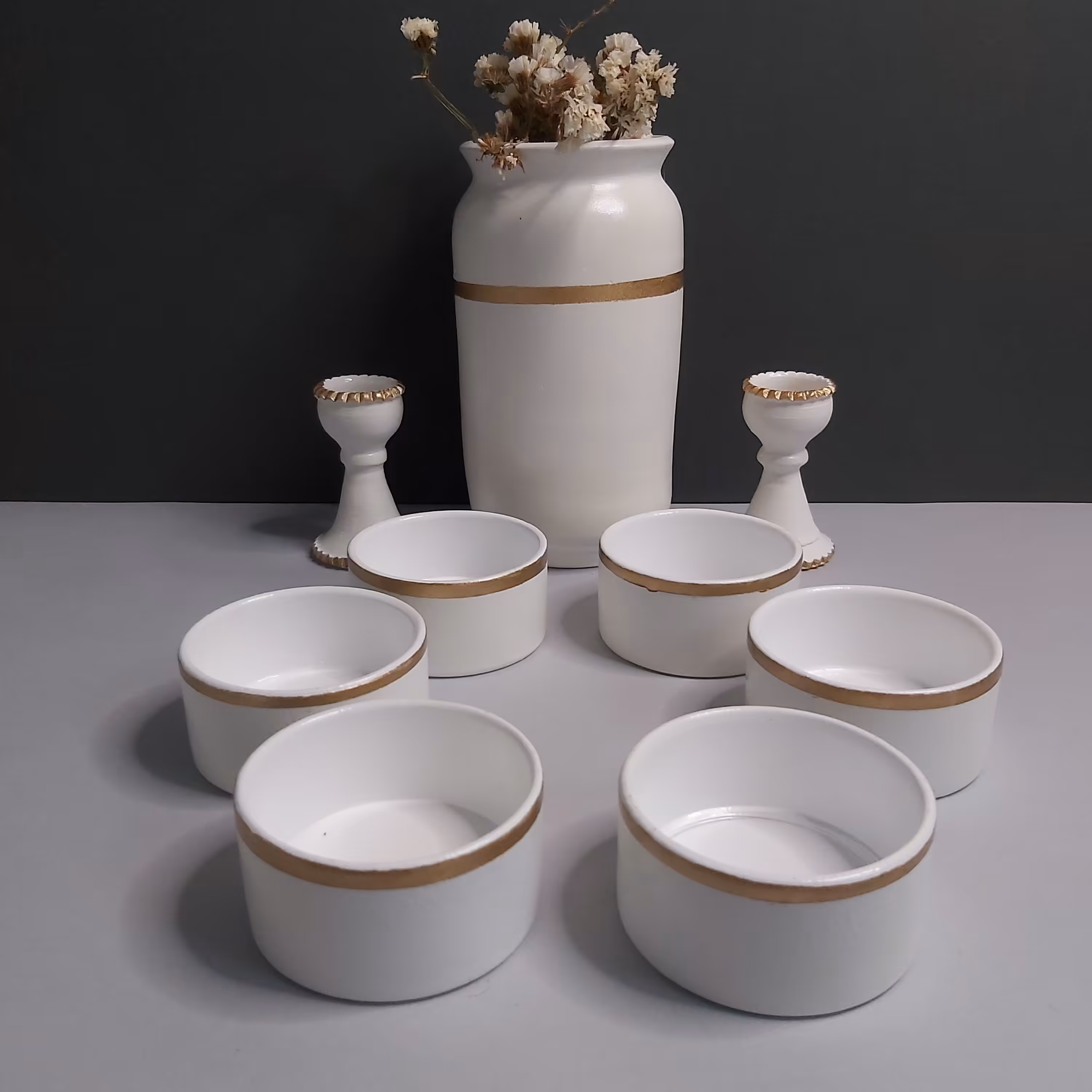 هفت سین سفید و طلایی 6کاسه به همراه شمعدان مدل جدید