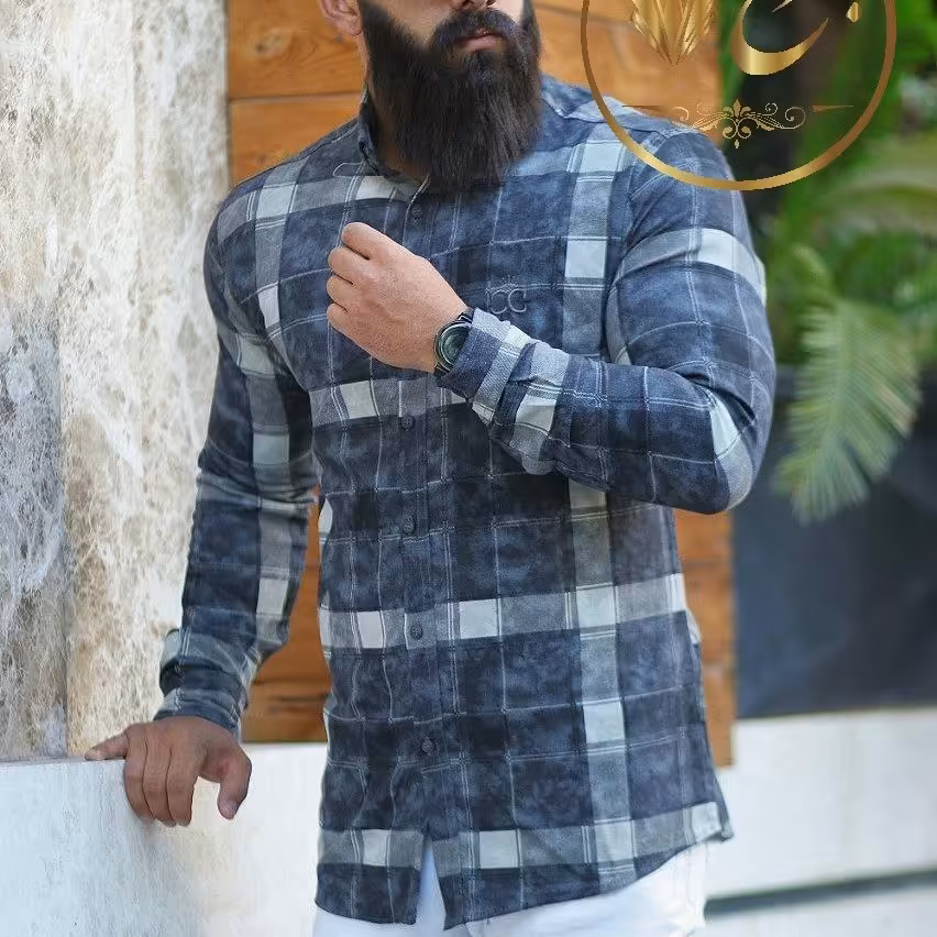 پیراهن چهارخونه مردانه آستین بلند  دنیم  سایزبندی (M - L موجوده)