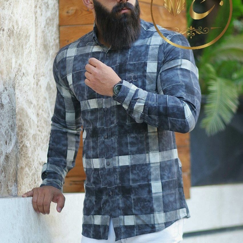 پیراهن چهارخونه مردانه آستین بلند دنیم سایزبندی (M - L موجوده)