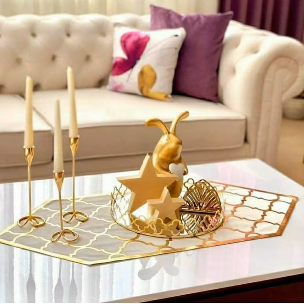 رومیزی 3تکه جلو مبلی عسلی چرم مخمل ترکیبی