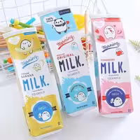 جامدادی تک زیپ فانتزی طرح پاکت شیر جنس چرم مصنوعی در سه رنگ صورتی زرد آبی