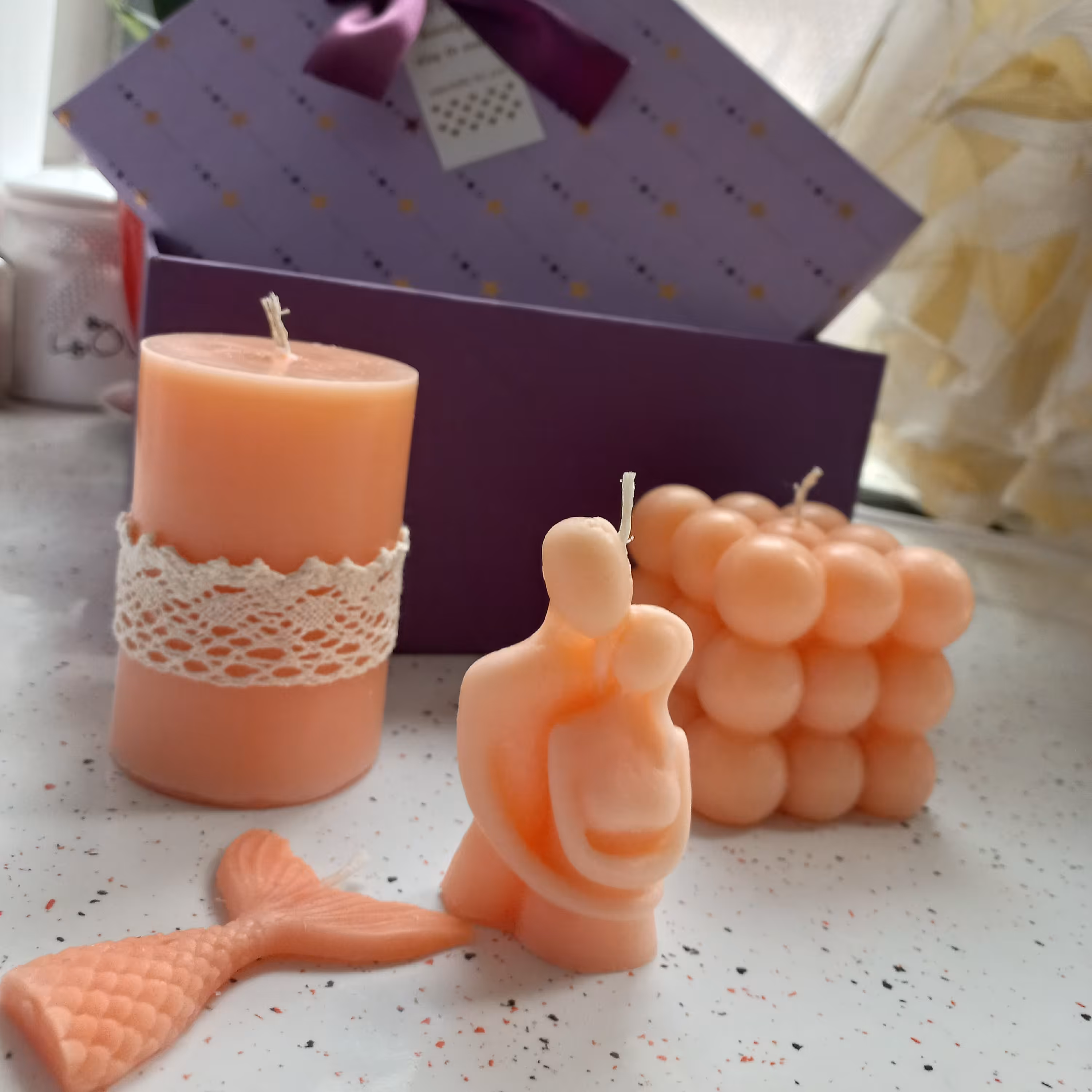 ست شمع گلبهی رنگ