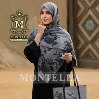 ست کیف مخمل و روسری یا شال نخی برند مونتلا  طرح گل و مرغ طوسی(ارسال به سراسر کشور)
