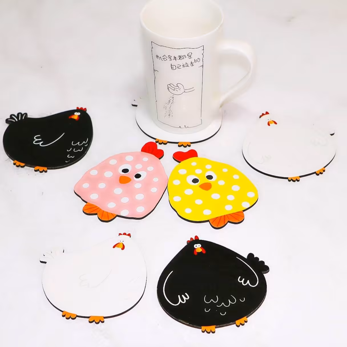 زیر لیوانی چوبی طرح مرغ 