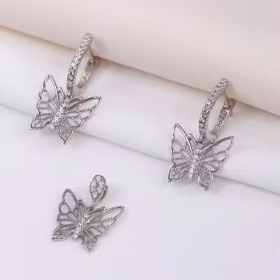 نیم ست نقره پروانه قالب و مشابه طلا سفید کد 1630