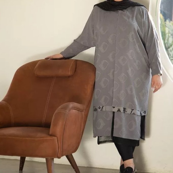 مانتوابر و بادی ژاکارد سایز بزرگ مدل شقایق
