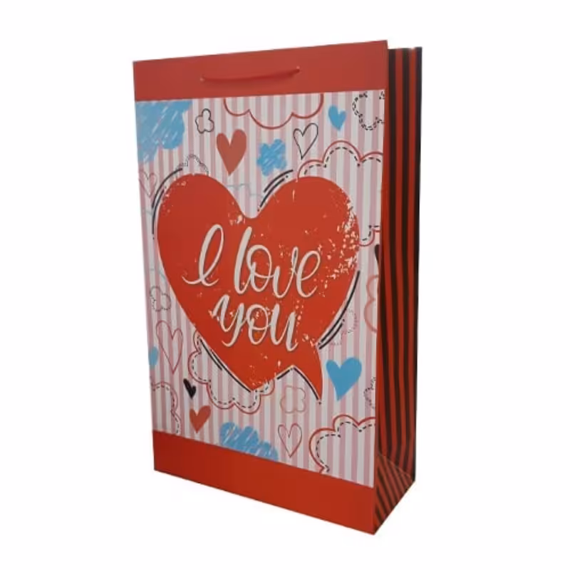 ساک دستی سایز 3 راه راه صورتی با قلب قرمز در وسط