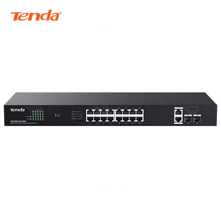 سوئیچ شبکه 18 پورت گیگابیت POE تندا مدل TEG1120P-16-250W