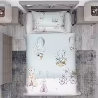 روتختی کودکانه طرح خرگوش‌های عروسکی در بالن و دوچرخه سواری در برف BA-4022