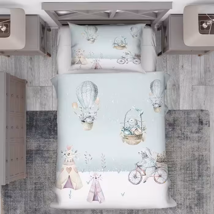 روتختی کودکانه طرح خرگوش‌های عروسکی در بالن و دوچرخه سواری در برف BA-4022