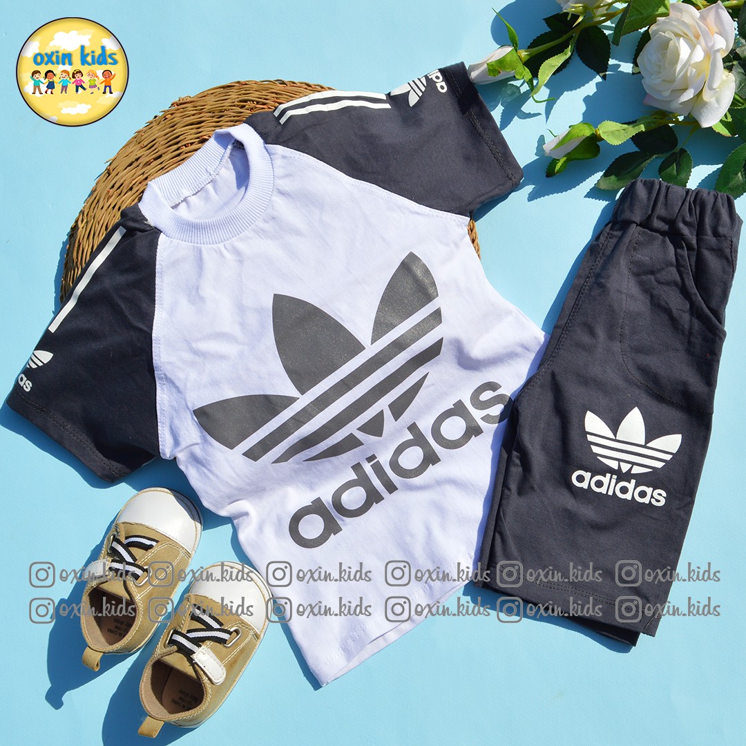 ست بلوز شلوارک پسرانه دخترانه اسپرت طرح آدیداس رنگ طوسی سایز 50 ارسال رایگان