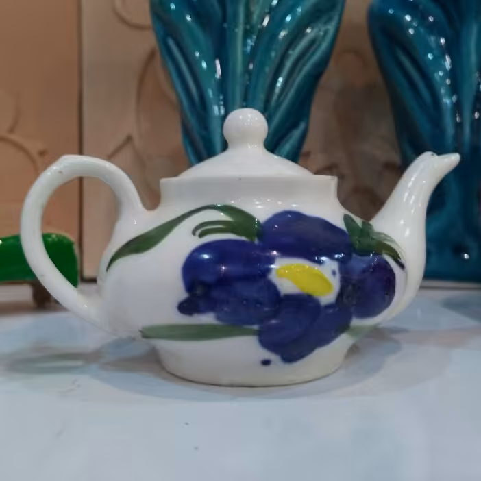 قوری سفال گل بنفش زعفران (قوری دم نوش کوچک)