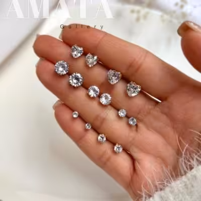 گوشواره استیل نگینی تراش دار