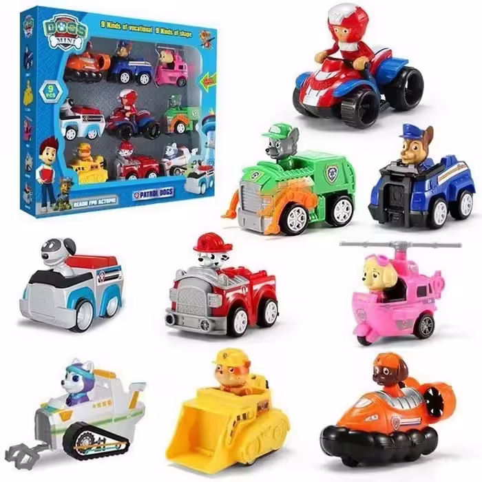 فیگور 9 عددی سگهای نگهبان پاوپاترول paw patrol با ماشین عقب کش کد M99C
