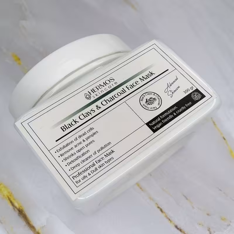ماسک خاک رس سیاه و ذغال اکتیو هرموس 300 گرمی