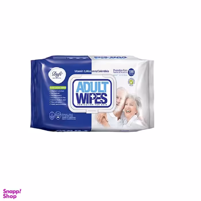 دستمال مرطوب دافی (Dafi) مدل پاک کننده بزرگسالان درب دار 100 برگ