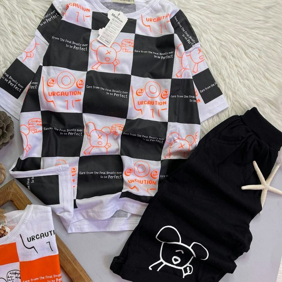 ست  دخترانه وپسرانه  چهارخونه خرسی اسپرت نخ پنبه اعلا کیفیت عالی ازسایز50تا65