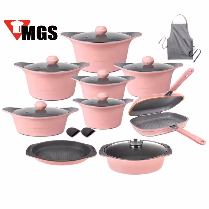 سرویس قابلمه 20 پارچه گرانیتی برند MGS مدل کره ای 2016 صورتی 