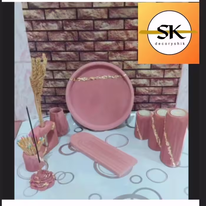 ست هدیه 12تیکه اکسسوری طلا کوب کاری  رنگ صورتی